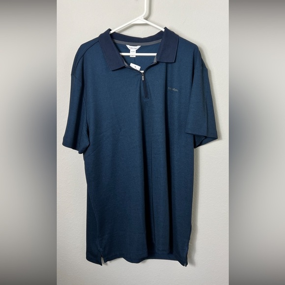 NWT CALVIN KLEIN Contrast Zip Polo Shirt Cotton Blend In Navy Size XXL - Picture 2 of 8